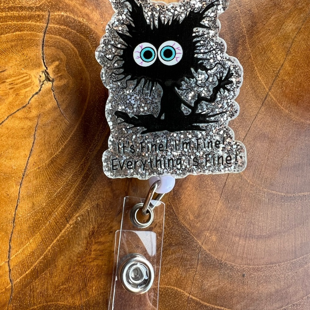 Glittery Black Cat Badge Reel Holder